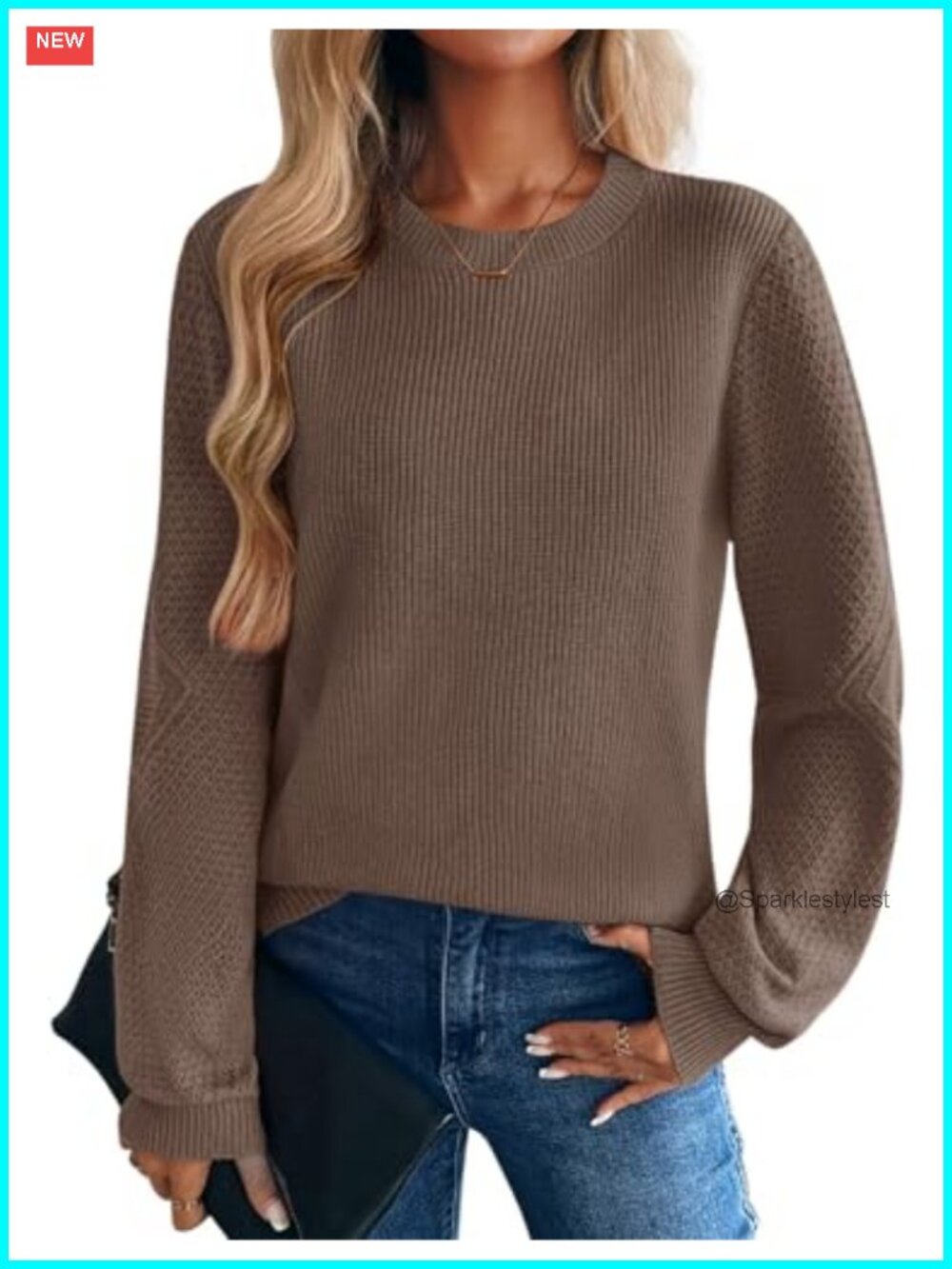 Womens 100% Acrylic Crew Neck Long Sleeve Knit Pullover Sweater Loose Fit